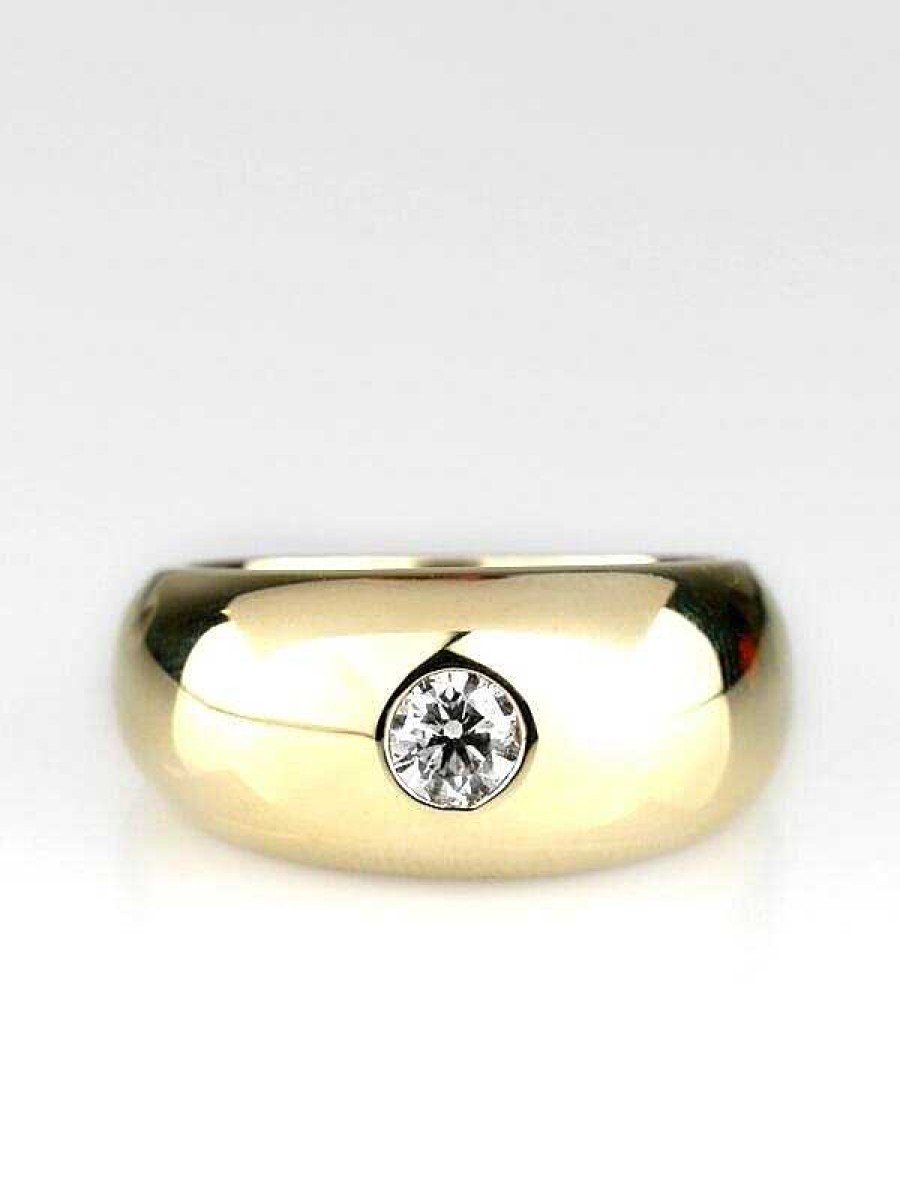 Stones & Gold Rings | 0.40Ct Diamond Dome Solid 14 Karat Gold Men'S Signet Ring