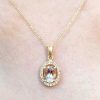 Stones & Gold Necklaces | Morganite And Diamond Halo Pendant Solid Gold (14Ky) With Bonus 14Ky Chain Necklace