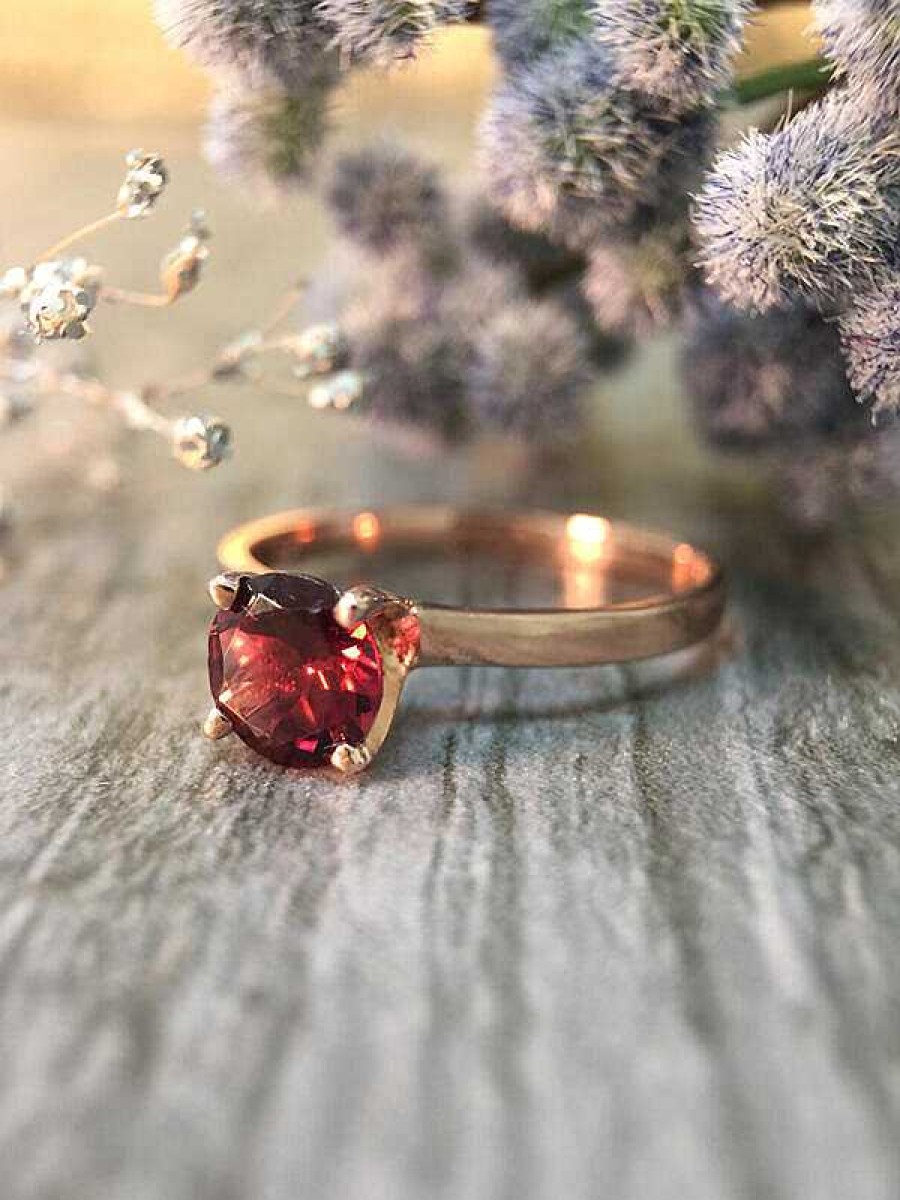 Stones & Gold Rings | Raspberry Tourmaline Solitaire Engagement Solid Gold (14Kr) Colored Stone Wedding Ring