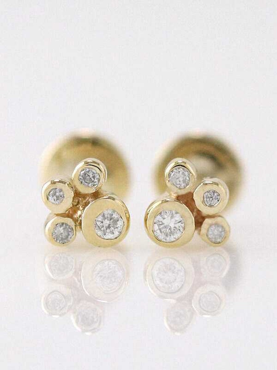 Stones & Gold Earrings | Petite Diamond Bubble Solid 14 Karat Gold Screw Back Earrings