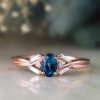 Stones & Gold Rings | London Blue Topaz And Baguette Diamond Solid 14 Karat Gold Engagement Ring