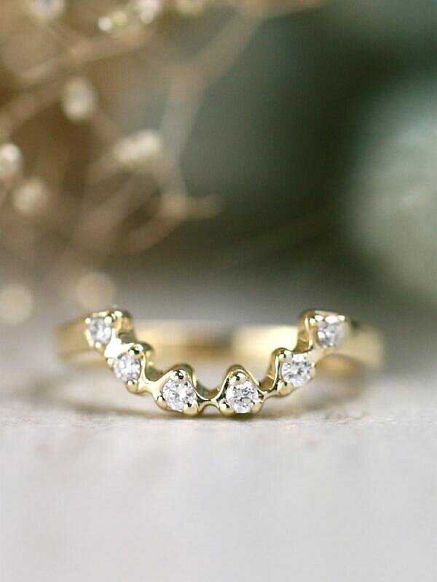 Stones & Gold Rings | U-Shaped Floral Diamond Matching Solid 14 Karat Gold Band