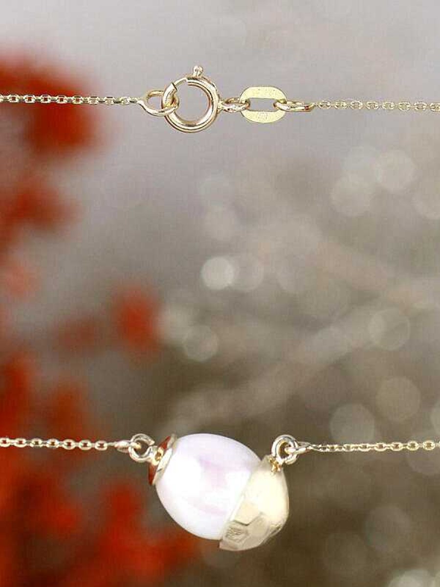 Stones & Gold Necklaces | Freshwater Pearl With Hammered Cup Solid 14 Karat Gold Pendant Necklace