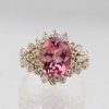 Stones & Gold Rings | 3.72Ct Coral Pink Tourmaline Diamond 14K Gold Cluster Ring