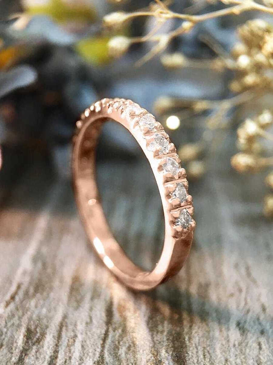 Stones & Gold Rings | 2.4Mm Diamond Wedding Band Solid Gold (14Kr) Stackable Women'S Engagement Ring