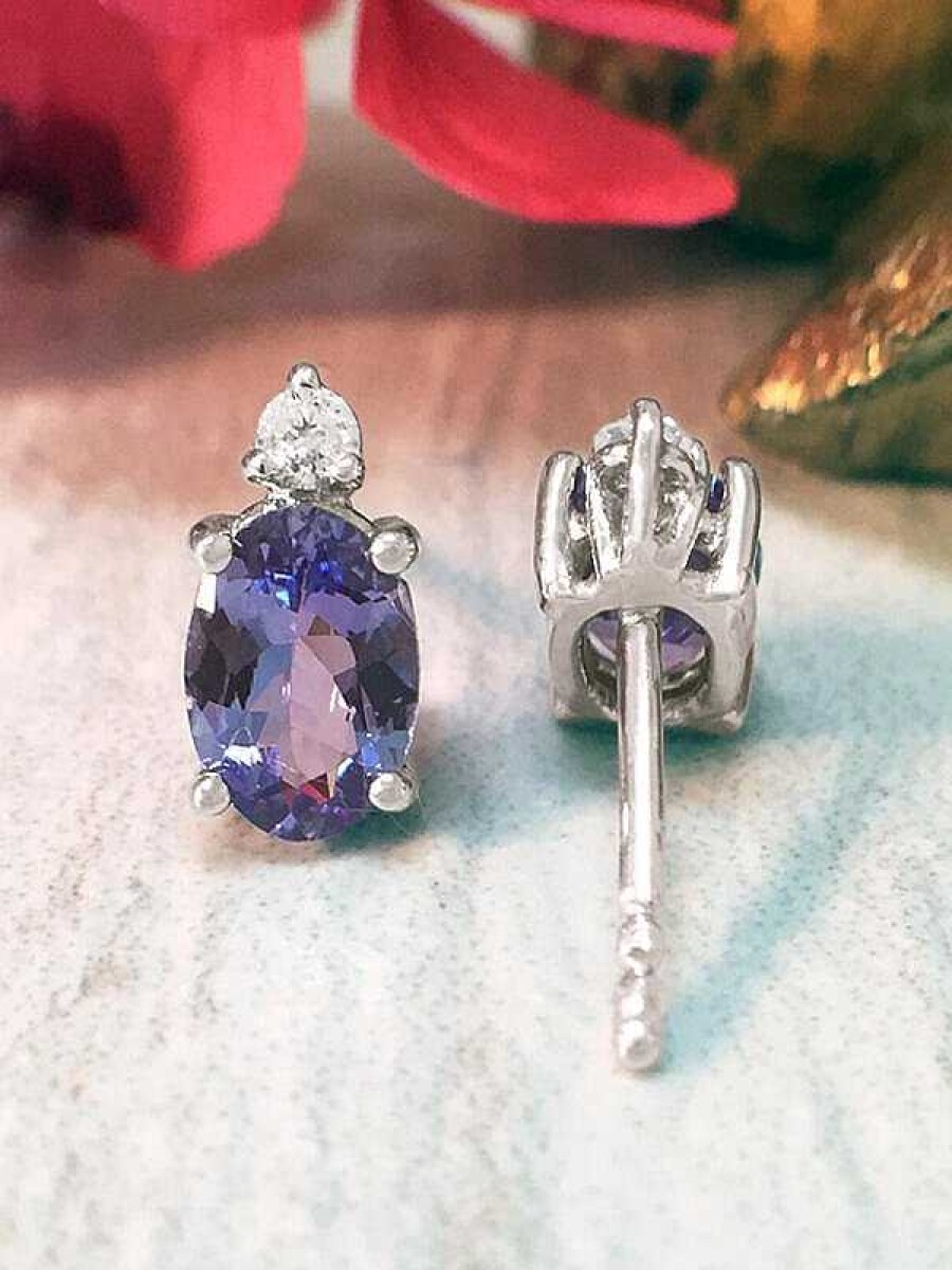 Stones & Gold Earrings | Tanzanite And Diamond Stud Earrings