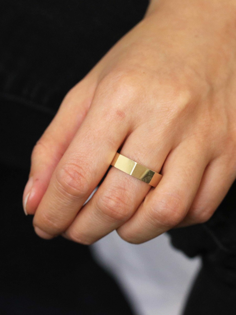 Stones & Gold Wedding Bands | 6Mm Geometric Gold Ring