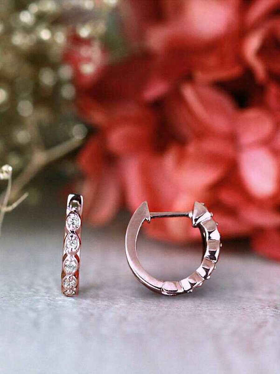 Stones & Gold Earrings | 12.5Mm Marquise Dot Diamond 14K Huggie Hoop Earrings