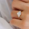 Stones & Gold Rings | 9X7Mm Opal Three Stone Solid 14 Karat Gold Cluster Ring