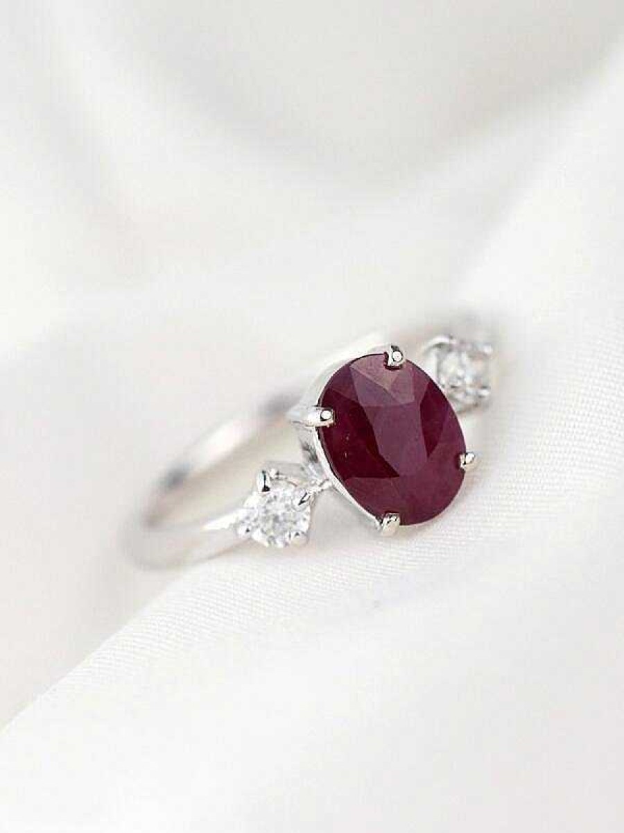 Stones & Gold Rings | 1.6Ct Natural Ruby Three Stone Solid 14 Karat Gold Engagement Ring