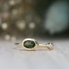 Stones & Gold Rings | Olive Green Tourmaline And Diamond Bezel October Birthstone Solid 14 Karat Gold Ring