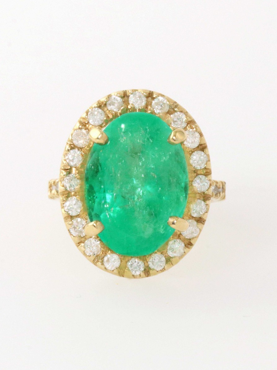 Stones & Gold Rings | One-Of-A-Kind 7.54Ct Natural Emerald Floating Diamond Halo Cocktail Engagement Ring