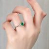 Stones & Gold Rings | 7X5Mm Natural Emerald And Three Stone Diamond Solid 14 Karat Gold Engagement Ring