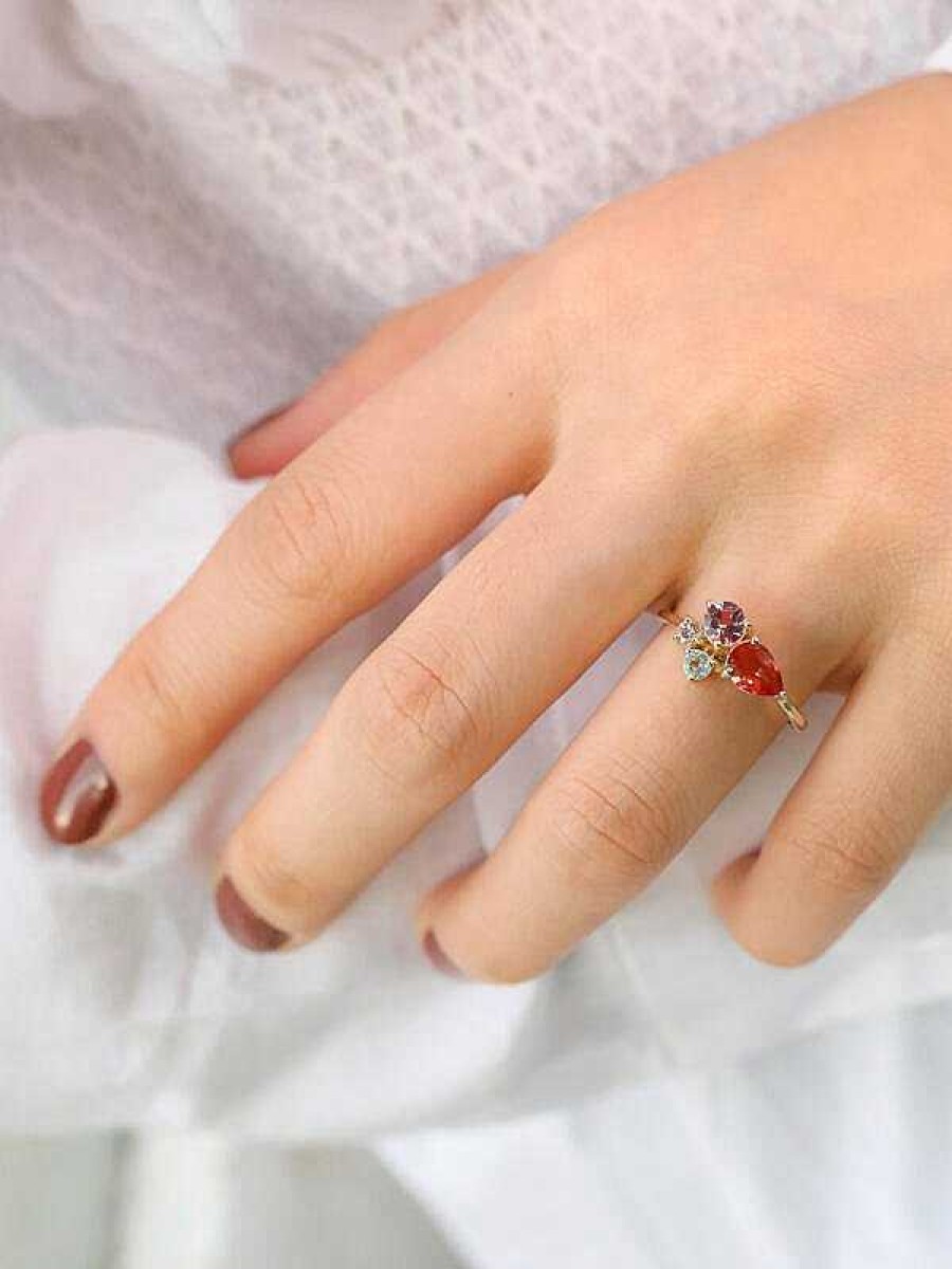 Stones & Gold Rings | Neopolitan Gemstone Solid 14K Gold Cluster Ring