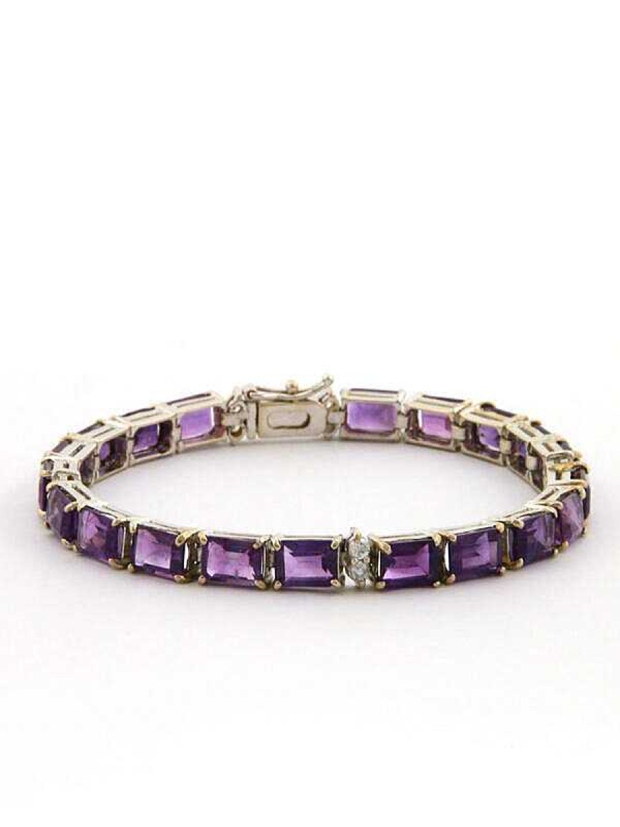 Stones & Gold Bracelets & Anklets | Emerald Cut Amethyst Solid 14 Karat Gold Tennis Bracelet