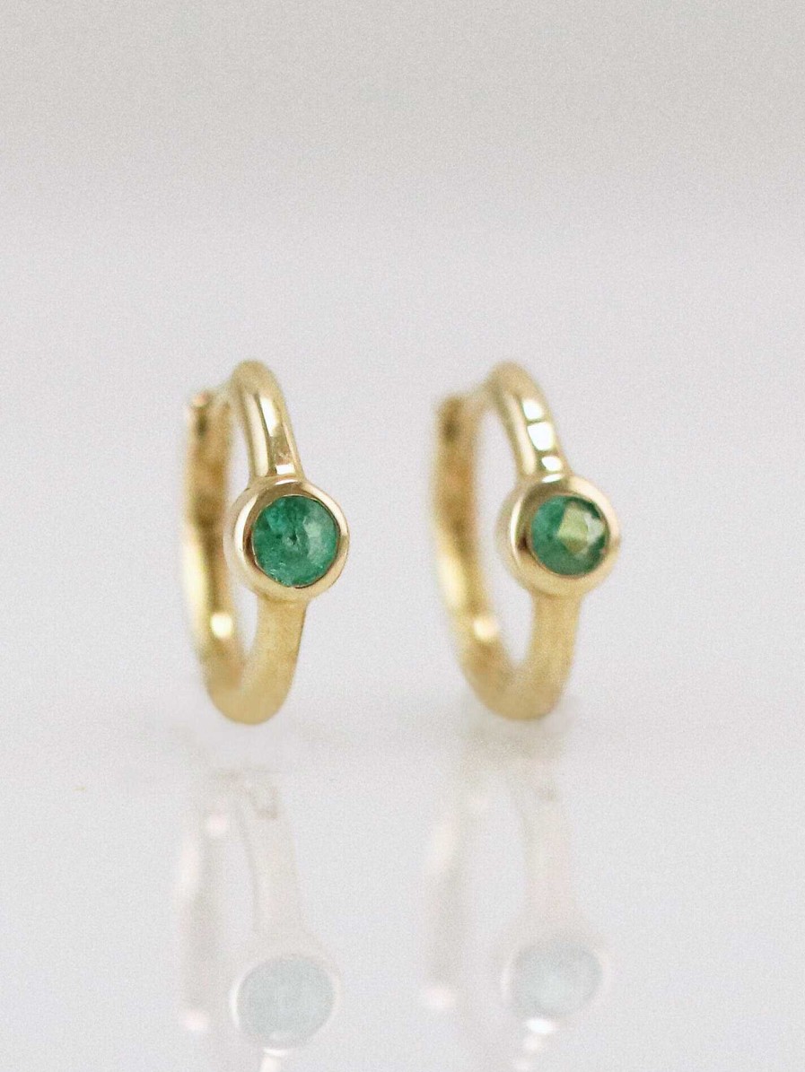 Stones & Gold Earrings | Emerald Bezel Hoop Earrings