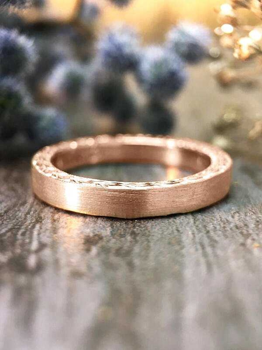 Stones & Gold Rings | 2.5Mm Satin Finish With Filigree Sides Wedding Band Solid Gold (14Kr) Women'S Engagement Ring