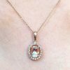 Stones & Gold Necklaces | Morganite And Diamond Halo Pendant Solid Gold (14Kr) With Bonus 14Kr Chain Necklace