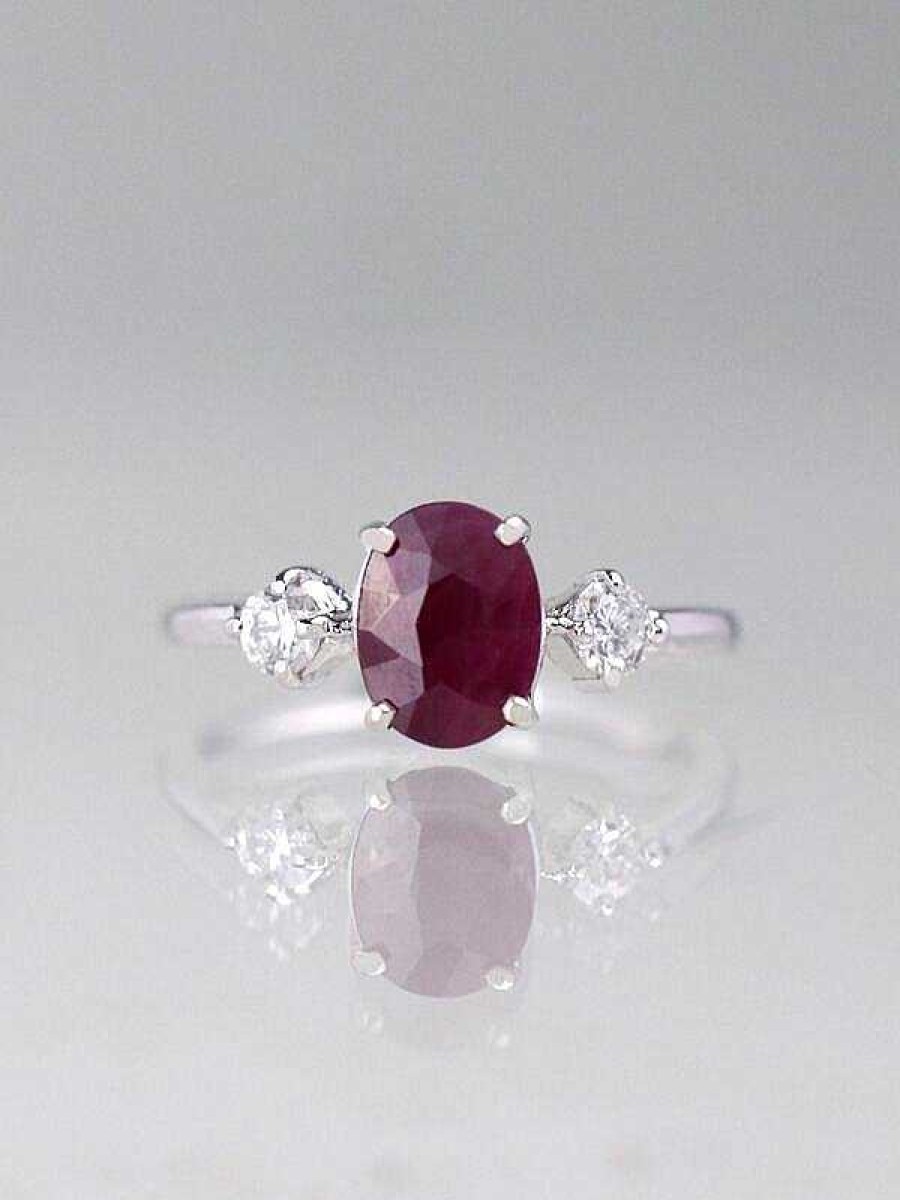 Stones & Gold Rings | 1.6Ct Natural Ruby Three Stone Solid 14 Karat Gold Engagement Ring