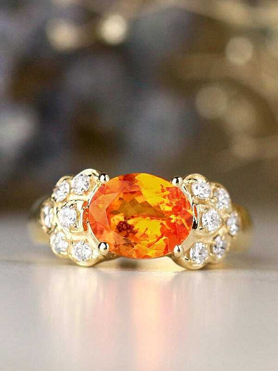 Stones & Gold Rings | 9X7Mm Fanta Orange Natural Mandarin Garnet Solid 14 Karat Gold Cocktail Ring