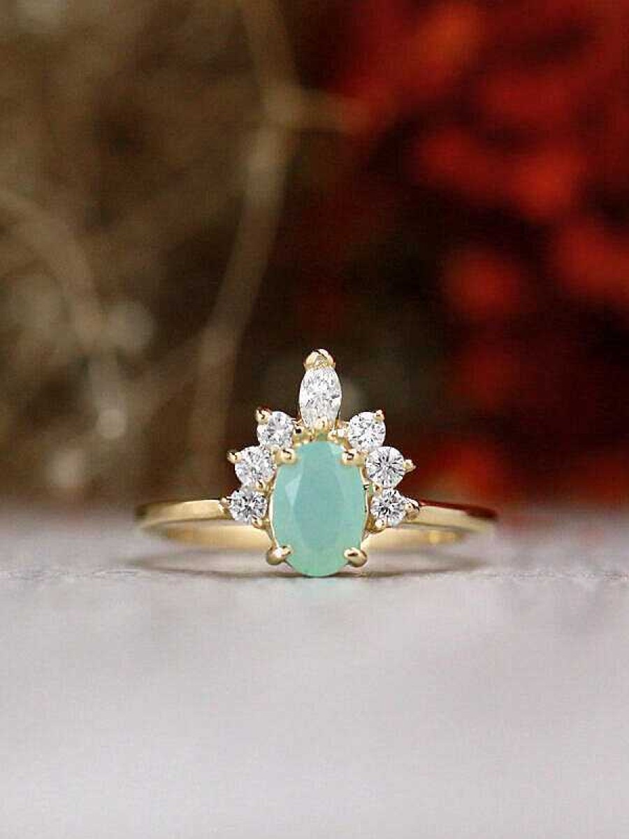 Stones & Gold Rings | 7X5Mm Peruvian Opal Marquise Crown Solid 14 Karat Gold Engagement Ring