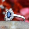 Stones & Gold Rings | Blue Sapphire And Diamond Halo Engagement Ring | Prong Setting | Polished Finish | Solid 14K Gold