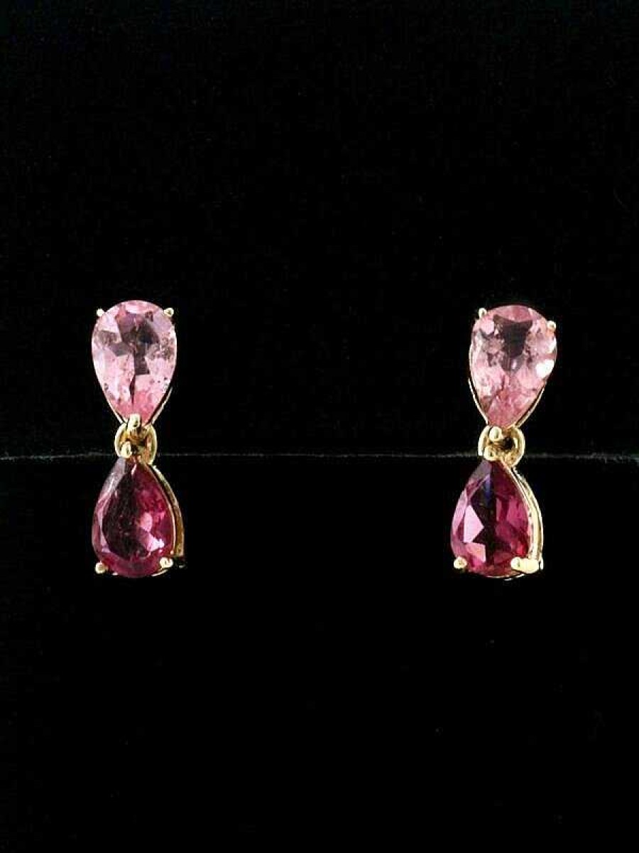 Stones & Gold Earrings | Pink Rose Tourmaline Teardrop Solid 14 Karat Gold Chandelier Earrings