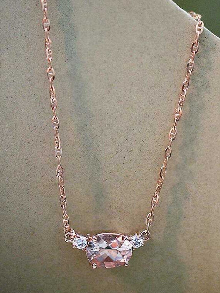 Stones & Gold Necklaces | Morganite And Diamond Necklace | 7X5Mm Morganite | Marine Link Chain | Solid 14K Gold | October Birthstone | Fine Jewelry | Free Shipping