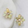 Stones & Gold Earrings | 18X22Mm Opal And Diamond Cluster Stud Solid 14K Gold Colored Stone Earrings