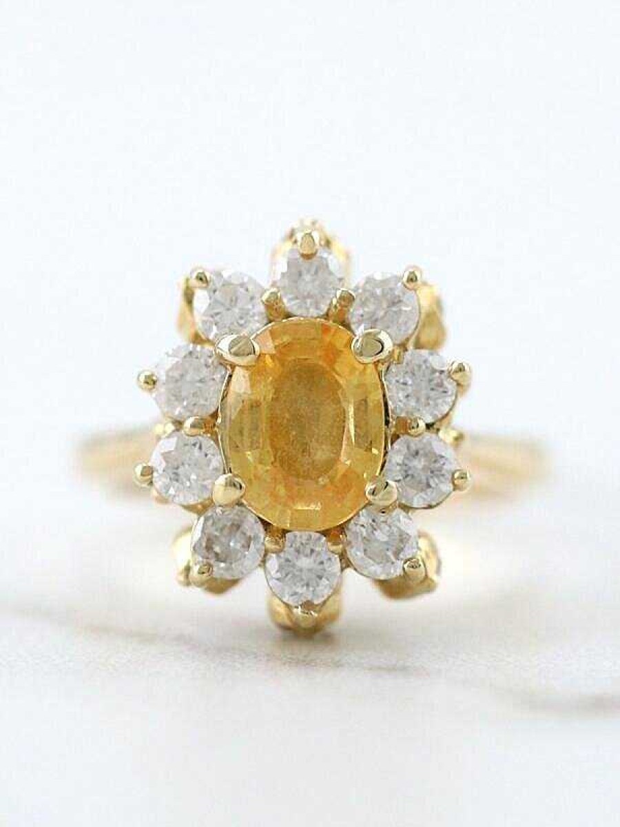 Stones & Gold Rings | Yellow Sapphire And Diamond Engagement | Prong Setting | Solid 14K Gold | Cocktail Ring