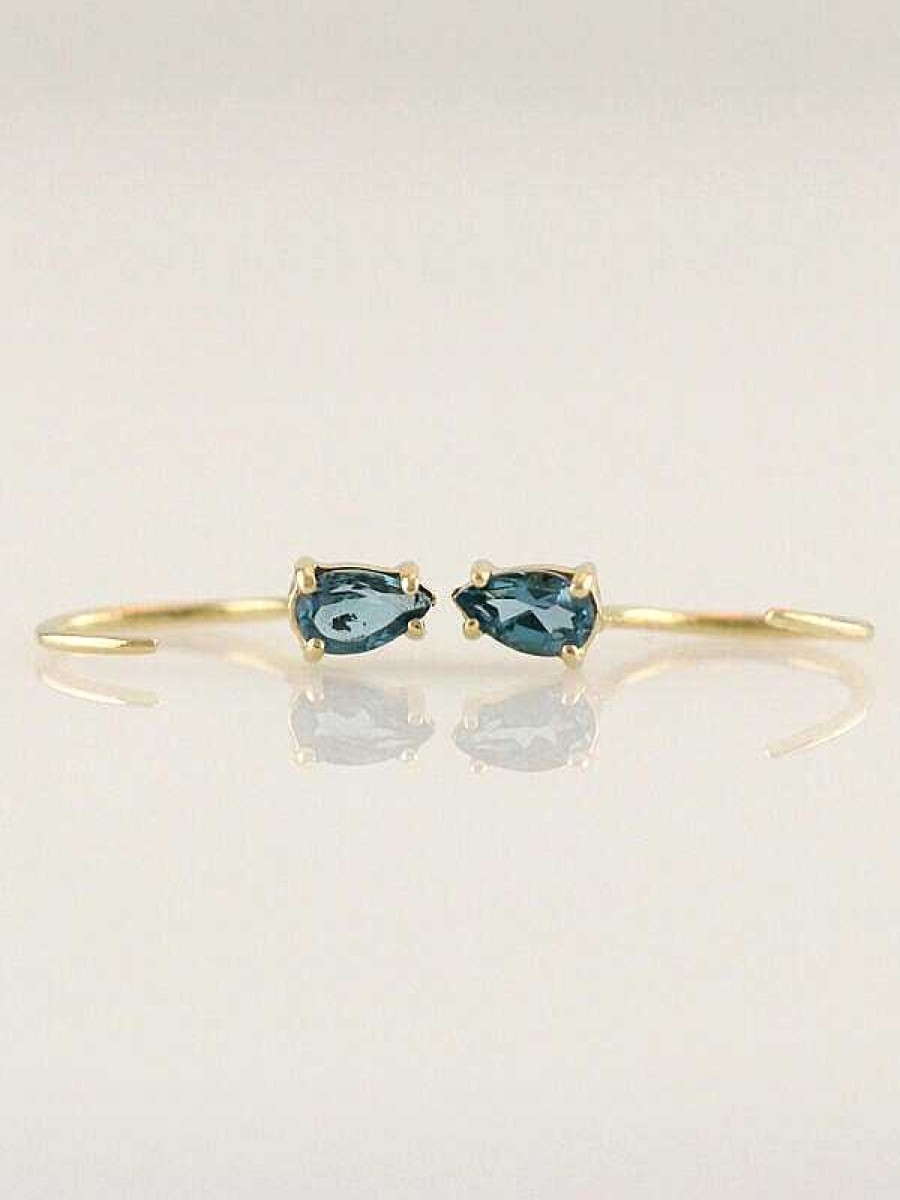 Stones & Gold Earrings | Teardrop Blue Topaz Solid 14 Karat Gold Open Huggie Earrings