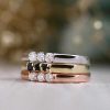 Stones & Gold Rings | Set: 3 Stone Geometric Diamond Solid 14 Karat Gold Modern Wedding Bands