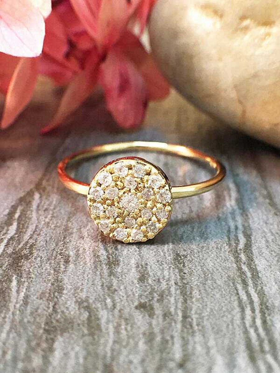 Stones & Gold Rings | 7X7Mm Diamond Cluster Disk Cocktail Solid Gold (14Kr) Affordable Engagement Ring