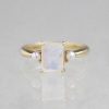 Stones & Gold Rings | 8X6Mm Emerald Cut Moonstone And Pearl Solid 14 Karat Gold Ring