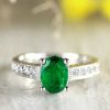 Stones & Gold Rings | 8X6Mm Natural Emerald Solitaire And Diamond With Filigree Detailing Solid 14 Karat Gold Engagement Ring