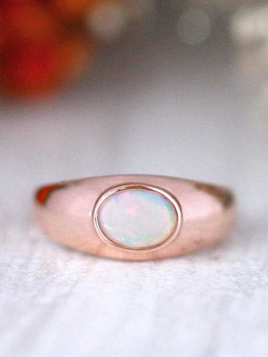 Stones & Gold Rings | Horizontal Natural Opal Solid 14 Karat Gold Signet Ring