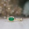 Stones & Gold Rings | Natural Emerald And Diamond Bezel May Birthstone Solid 14 Karat Gold Ring