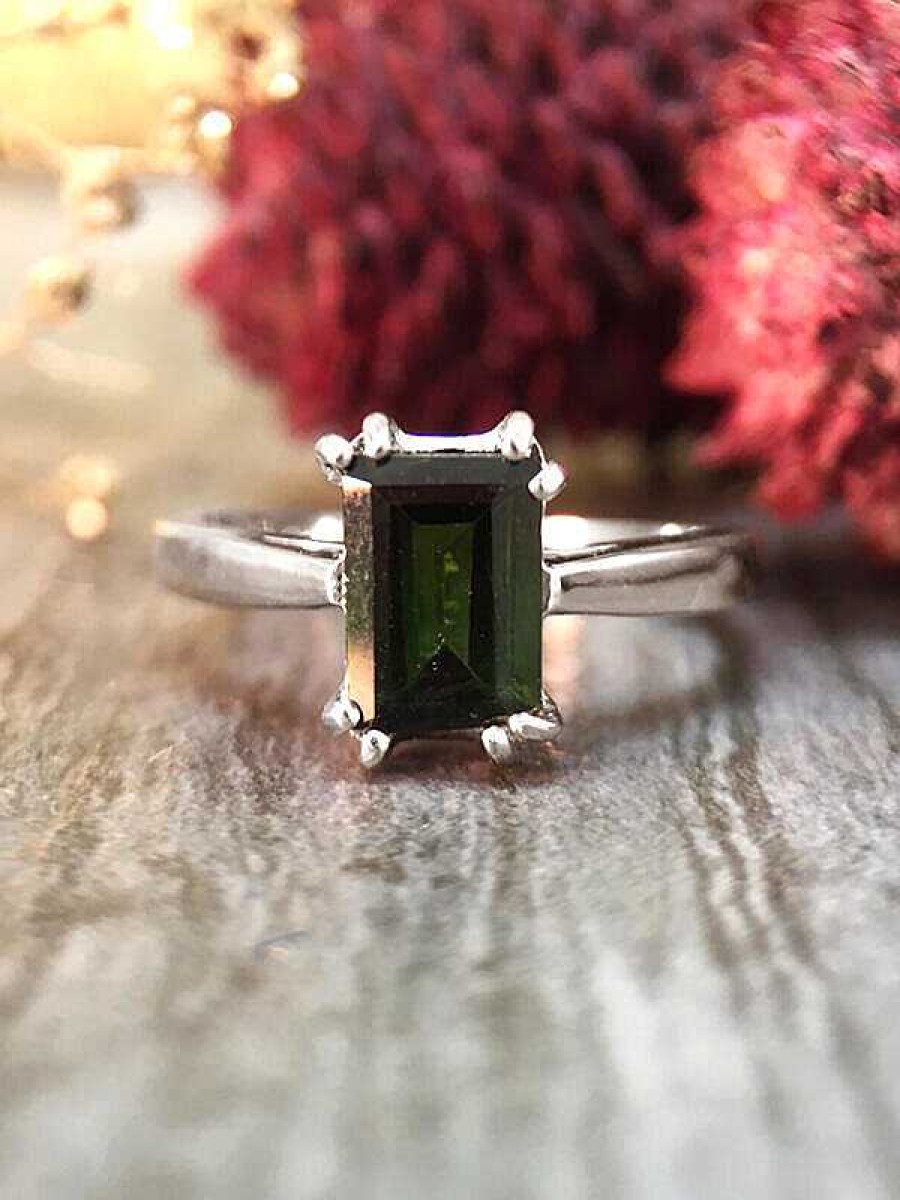 Stones & Gold Rings | 5X7Mm Green Tourmaline Solitaire Engagement Solid Gold (14Kw) Colored Stone Wedding Ring