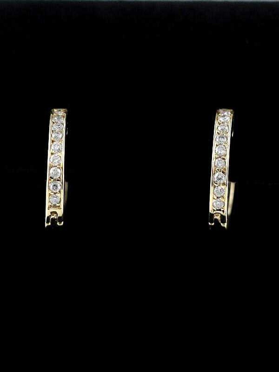 Stones & Gold Earrings | 12.5Mm Diamond Solid 14 Karat Gold Hoops Earrings