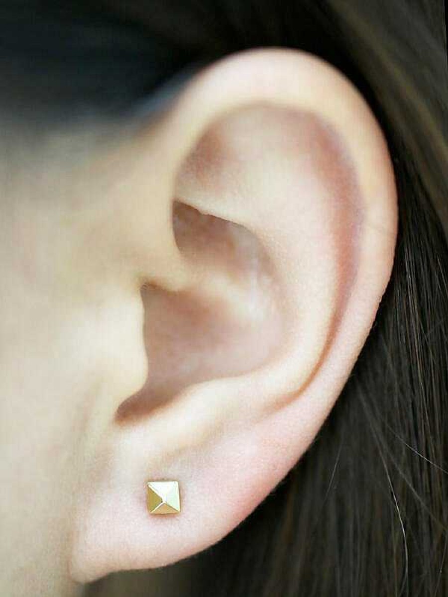 Stones & Gold Earrings | Gold Pyramid Stud Earrings