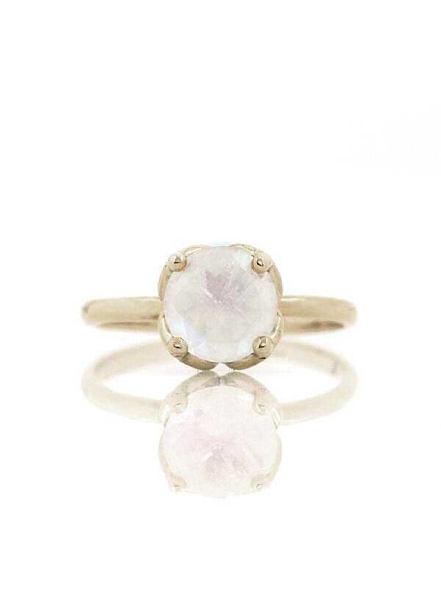 Stones & Gold Rings | Moonstone Lotus Flower Solitaire Solid 14 Karat Gold Engagement Ring