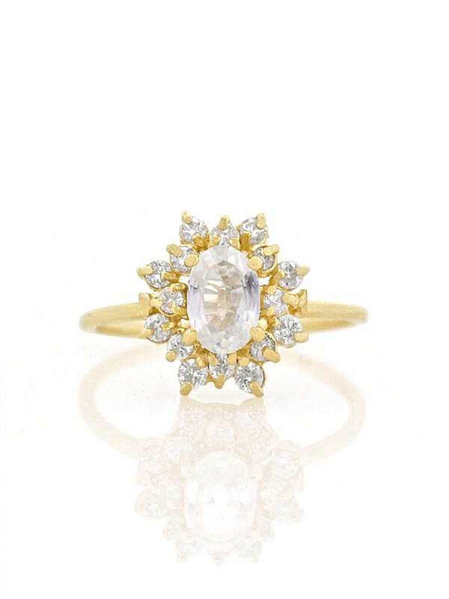 Stones & Gold Rings | White Sapphire Celestial Diamond Halo Engagement Ring