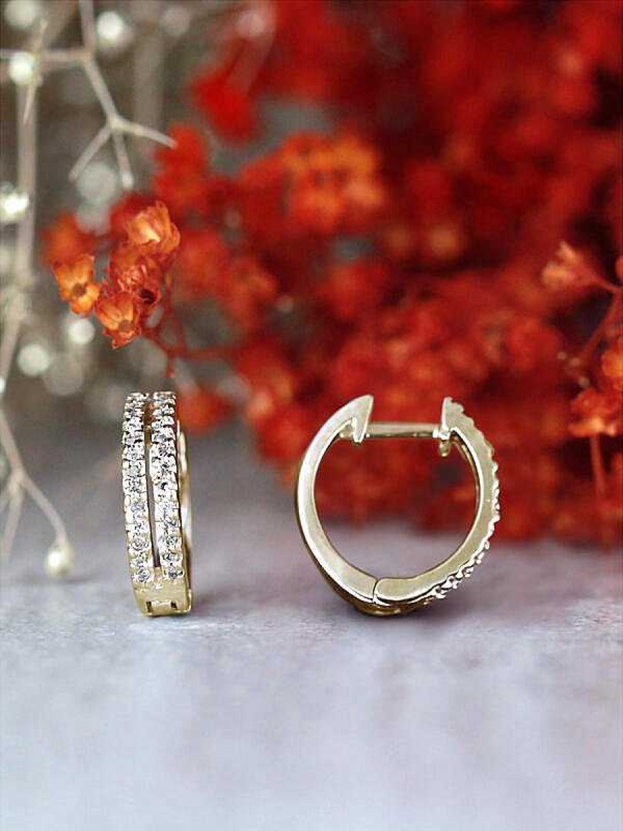 Stones & Gold Earrings | 11.5Mm Double Row Diamond 14K Huggie Hoop Earrings