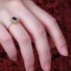 Stones & Gold Rings | Oval Blue Sapphire And Celestial Diamond Halo Solid 14 Karat Gold Engagement Ring