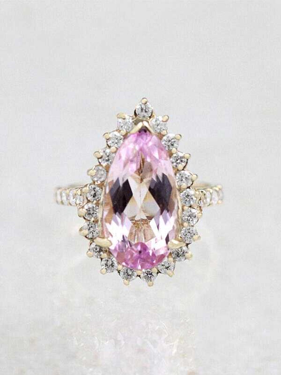 Stones & Gold Rings | 5.73Ct Natural Kunzite And Diamond Cocktail Ring