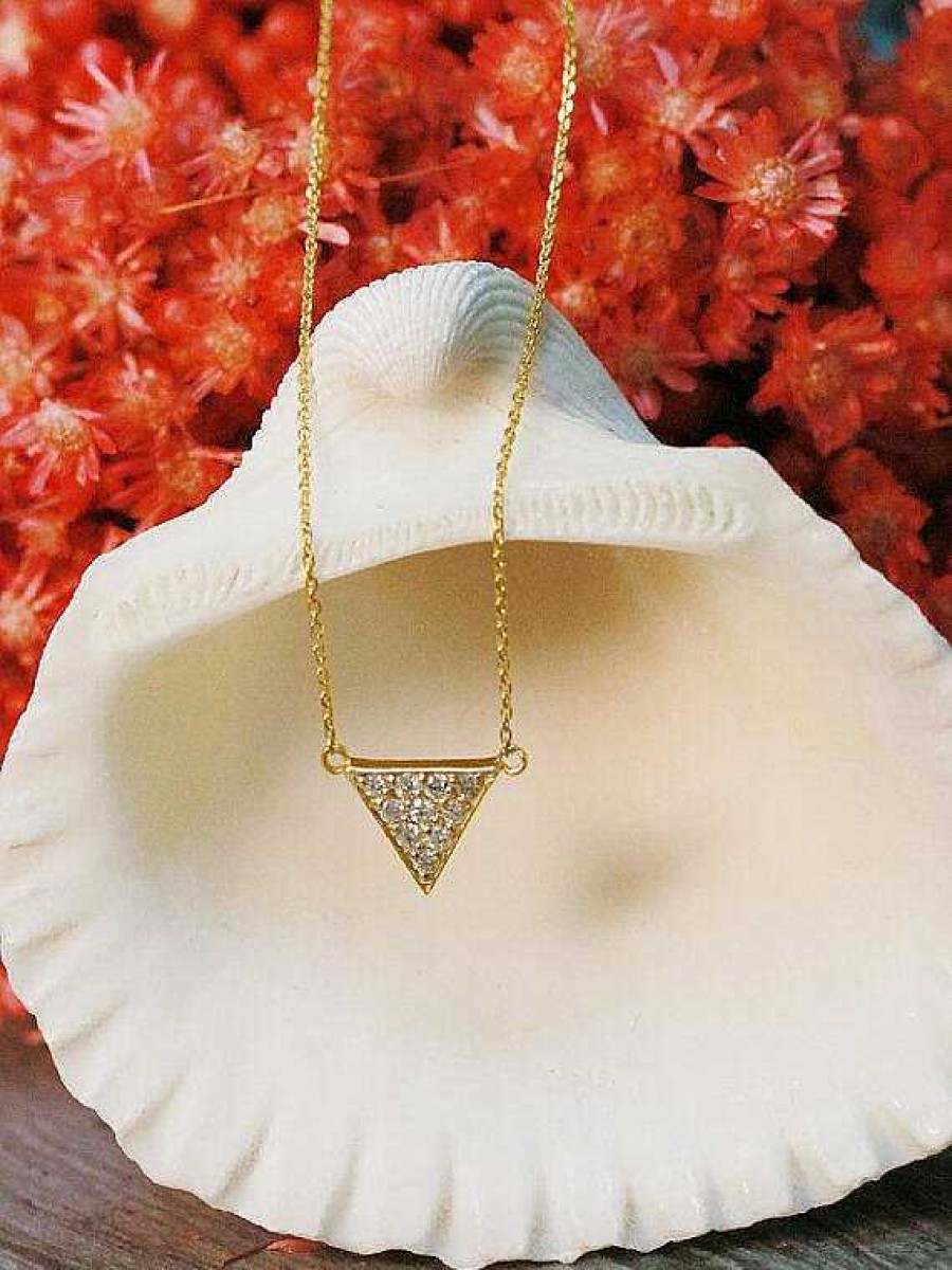 Stones & Gold Necklaces | Triangle Diamond Necklace | 7X7Mm | 14K Gold | 16In-18In Chain | April Birthstone | Fine Jewelry | Free Shipping