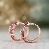 Stones & Gold Earrings | Blush Pink Tourmaline And Diamond Cluster Solid 14 Karat Gold Huggie Hoop Earrings