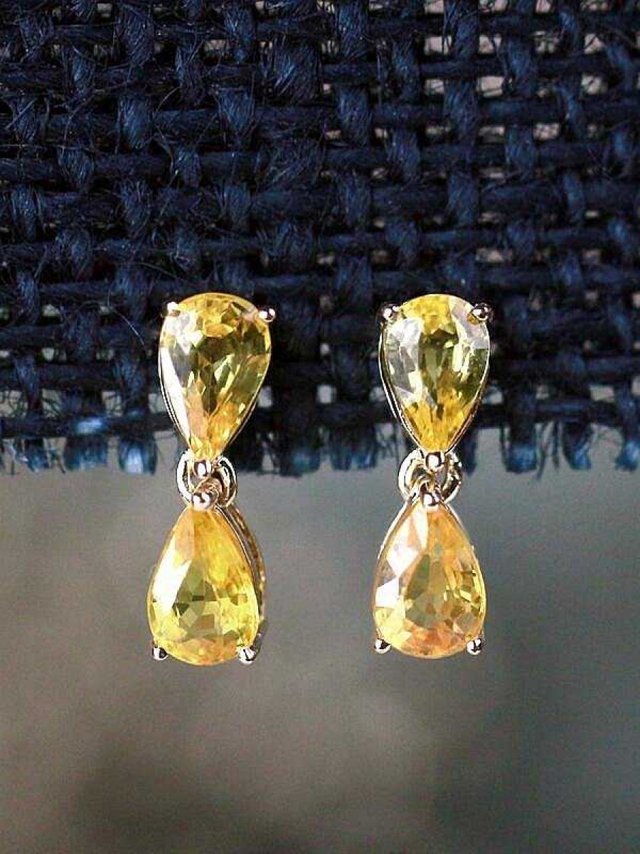 Stones & Gold Earrings | Natural Yellow Sapphire Teardrop Solid 14 Karat Gold Chandelier Earrings