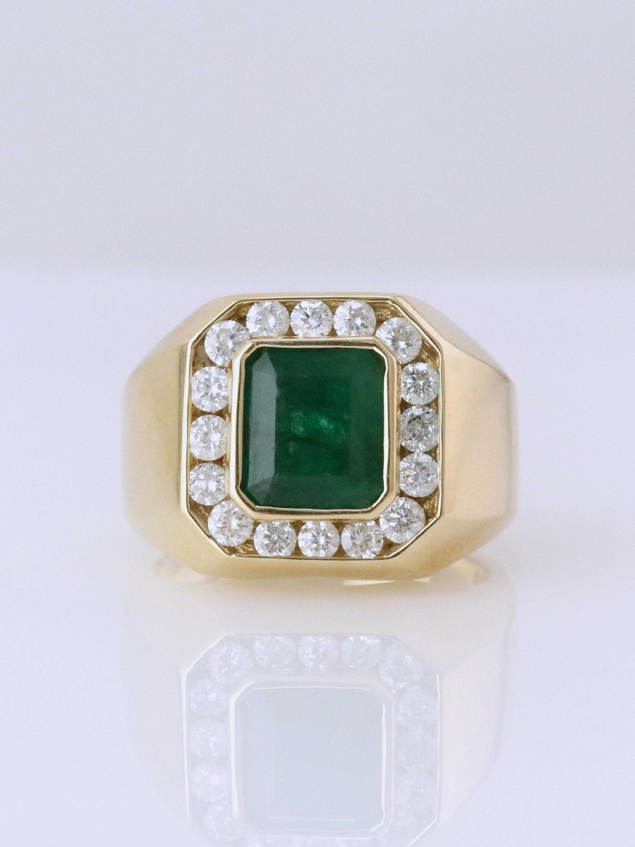 Stones & Gold Rings | Classic Emerald And Diamond Signet Ring