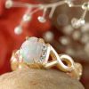 Stones & Gold Rings | Oval Opal Goddess Ring With Diamonds And Twist Design 14 Karat Engagement Ring